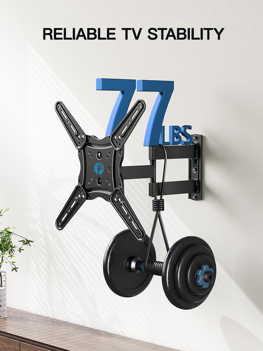 Pipishell Full Motion TV Wall Mount for Most 26-60 Inch Flat Curved 4K TVs, Up to 77lbs and VESA 400x400mm, Single Articulating Arms TV Bracket Support Swivel, Tilt, Level Adjustment - PuriLite