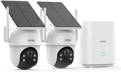 AOSU Security Cameras Outdoor Wireless, 4 Cam-Kit, No Subscription, Solar-Powered, Home Security Cameras System with 360° Pan & Tilt, Auto Tracking, 2K Color Night Vision, Easy Setup, 5G & 2.4G WiFi