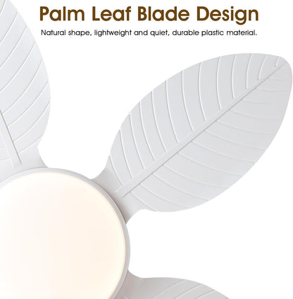 Wiviniya Ceiling Fans with Lights and Remote/APP Control, 44 Inch Tropical Palm Leaf Ceiling Fan with LED Lights, Outdoor Ceiling Fans for Patios Porch, Reversible Quiet Motor, Dimmable, Light Brown