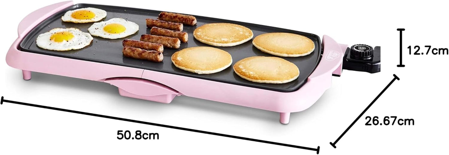 GreenLife Healthy Ceramic Nonstick, Extra Large 20" Electric Griddle for Pancakes Eggs Burgers and More, Stay Cool Handles, Removable Drip Tray, Adjustable Temperature Control, PFAS-Free, Soft Pink