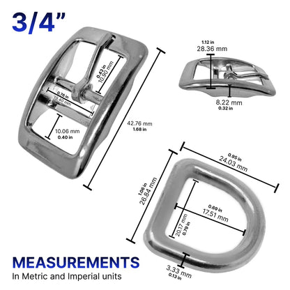Regal Dog Products 1" Inch Double Bar Buckle and Matching D-Ring in Nickel Plated Hardware (6-pack)