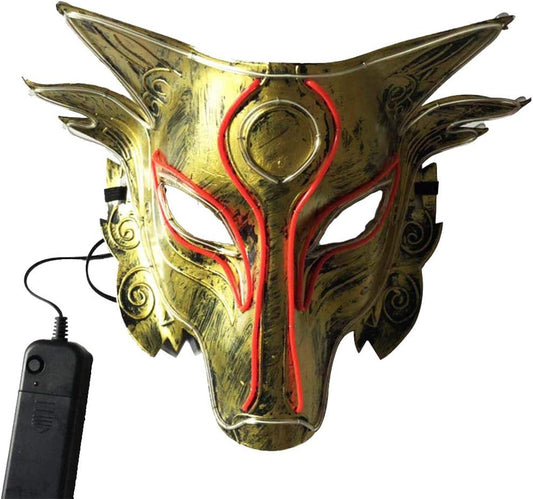 Amosfun Halloween Wolf LED Mask Wolf Head Light Up Mask Animal Costume Mask Halloween Cosplay Face Cover