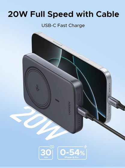 UGREEN Qi2 Certified 10000mAh 15W Magsafe Compatible Power Bank, Magnetic Wireless Battery Pack 20W Fast Charge Portable Charger Compatible with iPhone 16/15/14/13/12 Series (USB-C Cable Included)