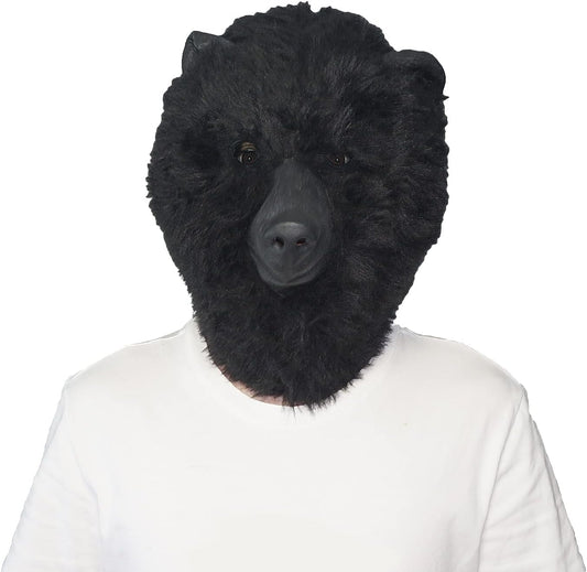 Black Bear Head Mask Full Face Plush Bear Costume Deluxe Halloween Party Animal Head Masks - PuriLite