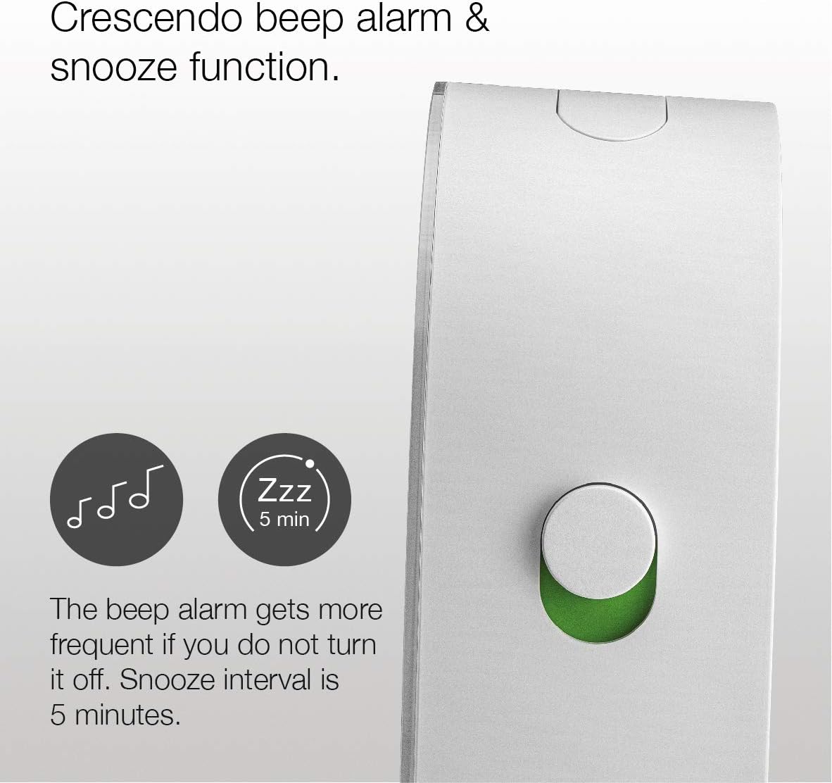 Braun Classic Analogue Alarm Clock with Snooze and Continuous Backlight, Quiet Quartz Movement, Crescendo Beep Alarm in White, Model BC22W.