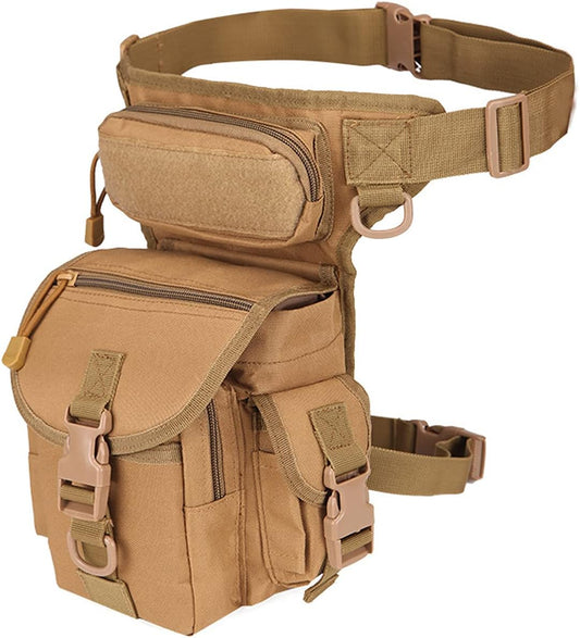 Azarxis Waterproof Airsoft Tactical Drop Leg Panel Utility Bag Hip Thigh Pouch Waist Pack Cross Over Leg Rig for Outdoor Bike Cycling Hiking (Khaki)