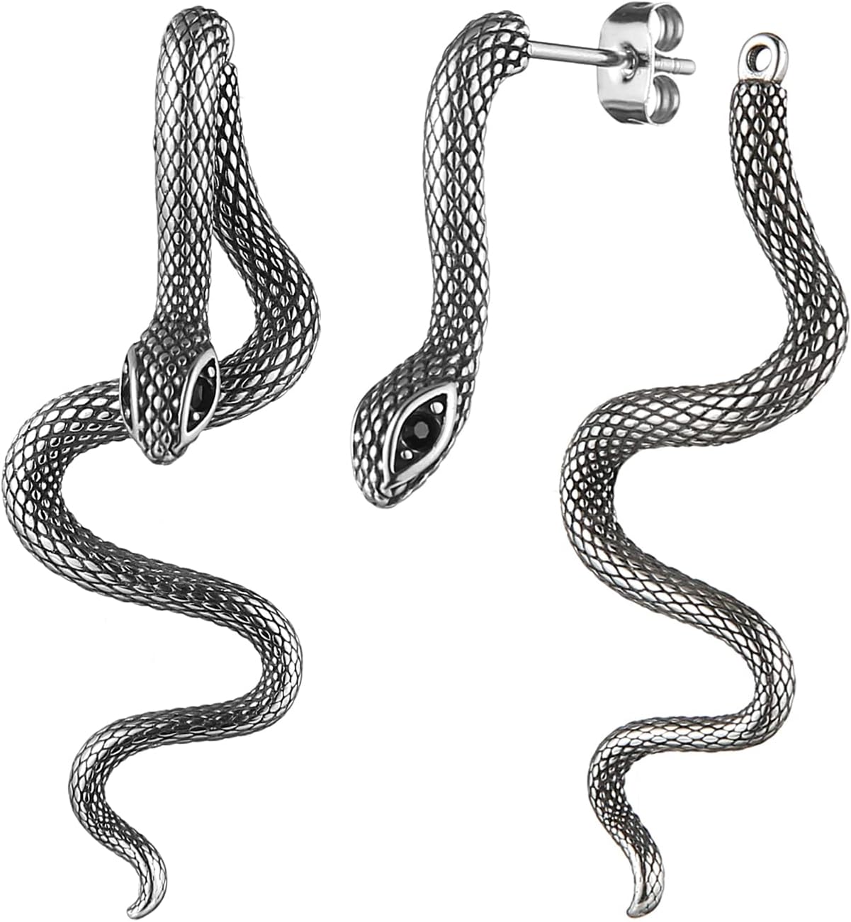 HZMAN Retro Snake Earrings for Men Women Stainless Steel Gothic Punk Decapitation Splicing Snake Stud Earring Biker Party Jewelry Gift