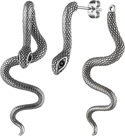 HZMAN Retro Snake Earrings for Men Women Stainless Steel Gothic Punk Decapitation Splicing Snake Stud Earring Biker Party Jewelry Gift