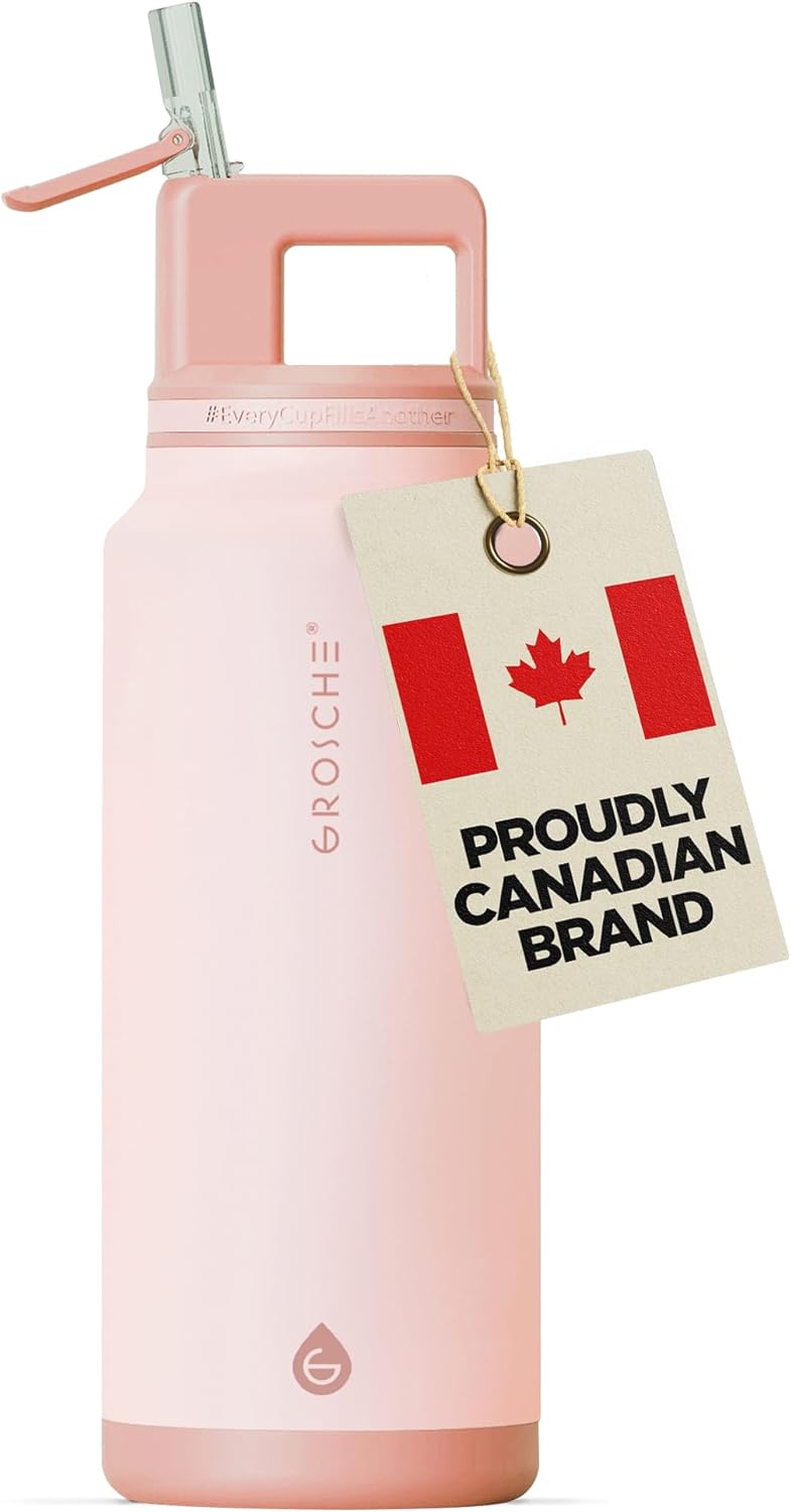 GROSCHE Alpine Flip 'N Sip 16oz Insulated Water Bottle - Stainless Steel, Leakproof Flask with Straw - Perfect for Gym, Travel, Sports & Outdoor Use, Canadian Brand! - 16 fl. oz, Scuba Blue