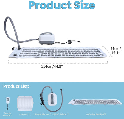 Electric Bubble Massage Bath Mat, Waterproof Massaging Spa, Body Bubbling Bath Thermal Massager Machine with Remote & Pillow, Motorized Air Pump & Adjustable Bubble Settings US Plug