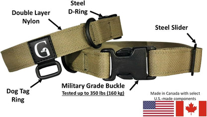 GOOSEMAN’S Gear - Dog Collar Medium and Large Breed - Made in Canada - Military Grade Buckle (Collier Pour Chien) (Ranger Green, X-Large)