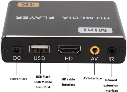 HDMI Media Player, 4K HD Digital Media Player for 4K TV Video, H.265 MP4 MKV Videos MP3 Music JPG Photos PPT, 7.1 Surround Sound, Dual USB Ports (US Plug)