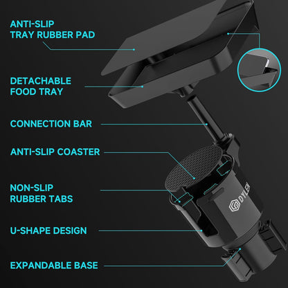 Car Cup Holder Expander | Adjustable Cup Holder Tray Table with Phone Slot for Large Bottles & Travel