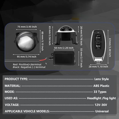 Universal 3D Dynamic Eyes LED Car Headlight Fog Lights 33-Mode | Big Eye Ball Fog Lights for Cars and Motorcycles 33-Mode Universal Car Accessories
