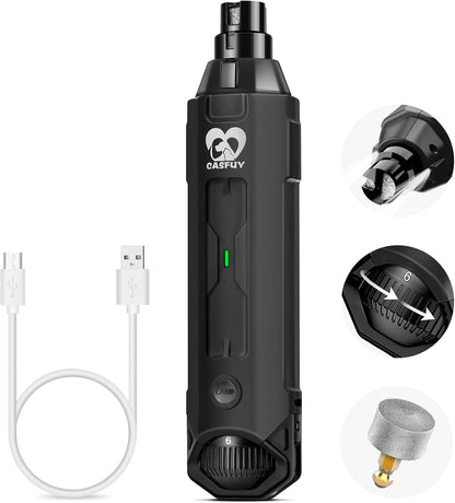 Casfuy 6-Speed Dog Nail Grinder - Newest Enhanced Pet Nail Grinder Super Quiet Rechargeable Electric Dog Nail Trimmer Painless Paws Grooming & Smoothing Tool for Large Medium Small Dogs (Army Green)