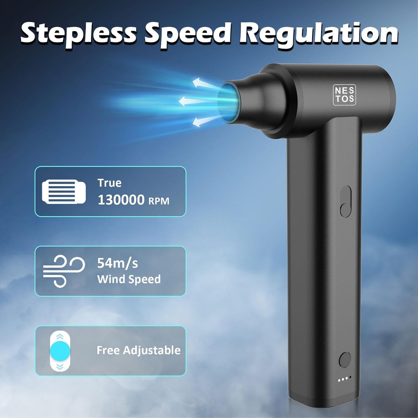 NESTOS High-Speed Wireless Electric Air Duster, 125000 RPM Turbo Jet Fan, Cordless Compressed Air Blower