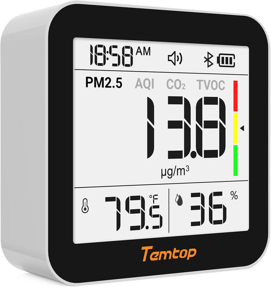 Temtop Air Quality Monitor Indoor with PM2.5, AQI, tVOC, CO2 Monitor, Temperature & Humidity Monitoring,Connectivity with App(‎M10 Plus)