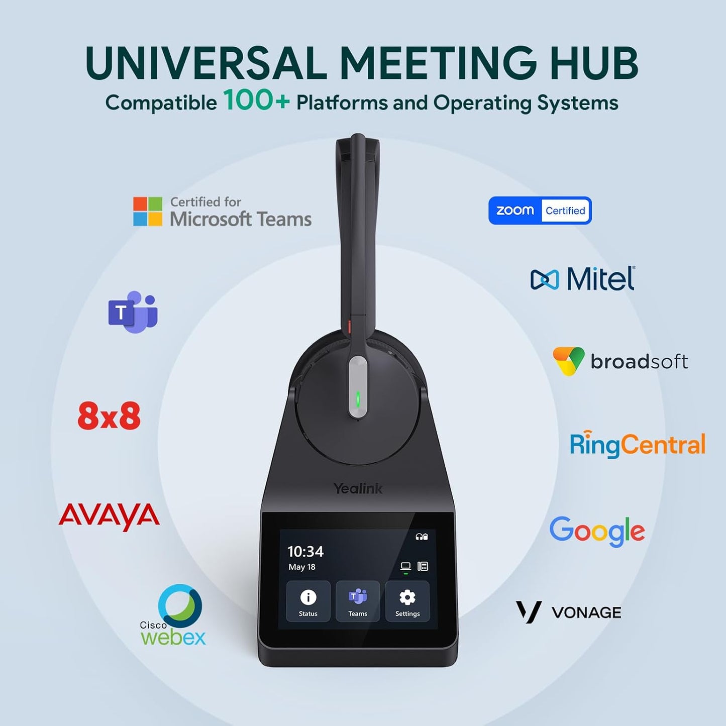 Yealink WH64 Pro DECT& Bluetooth Wireless Headset, 3.5" Touchscreen Teams, Mono Headphones, 606 ft Range,3X Noise Cancelling Mic, 26H Calls Office Work Single Ear Headsets for DeskPhone,Laptop,Mobile