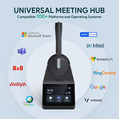 Yealink WH64 Pro DECT& Bluetooth Wireless Headset, 3.5" Touchscreen Teams, Mono Headphones, 606 ft Range,3X Noise Cancelling Mic, 26H Calls Office Work Single Ear Headsets for DeskPhone,Laptop,Mobile