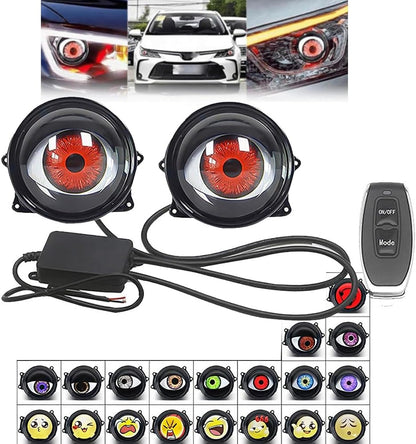 Universal 3D Dynamic Eyes LED Car Headlight Fog Lights 33-Mode | Big Eye Ball Fog Lights for Cars and Motorcycles 33-Mode Universal Car Accessories