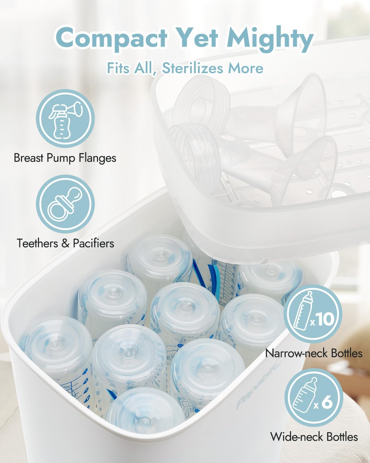 Papablic Baby Bottle Sterilizer and Dryer, 10 Bottles Large Capacity
