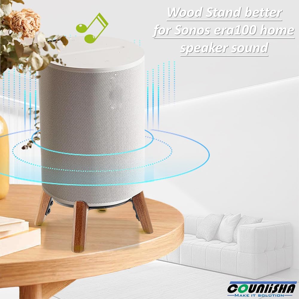 Real Wood Stand Compatible for Sonos Era 100 Speaker,Tripod Desk Mount for Better Speaker Sound, Stable Sturdy Wooden Holder for era100 Alexa Enabled Smart Speaker (Walnut)