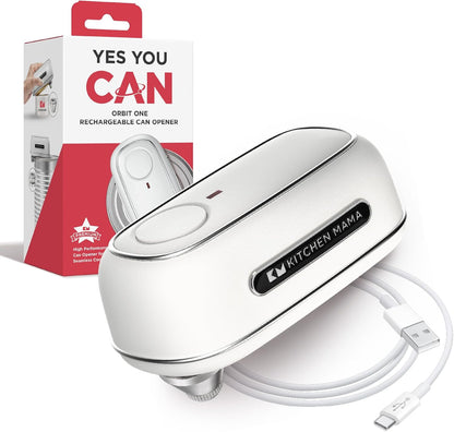 Kitchen Mama Orbit One Stainless Steel Rechargeable Electric Can Opener: Hands-Free, USB-C Charging, Automatic Stop, Smooth Edge, Safety, Blade for Large Cans, Heavy Duty, Soda Can and Pop Can