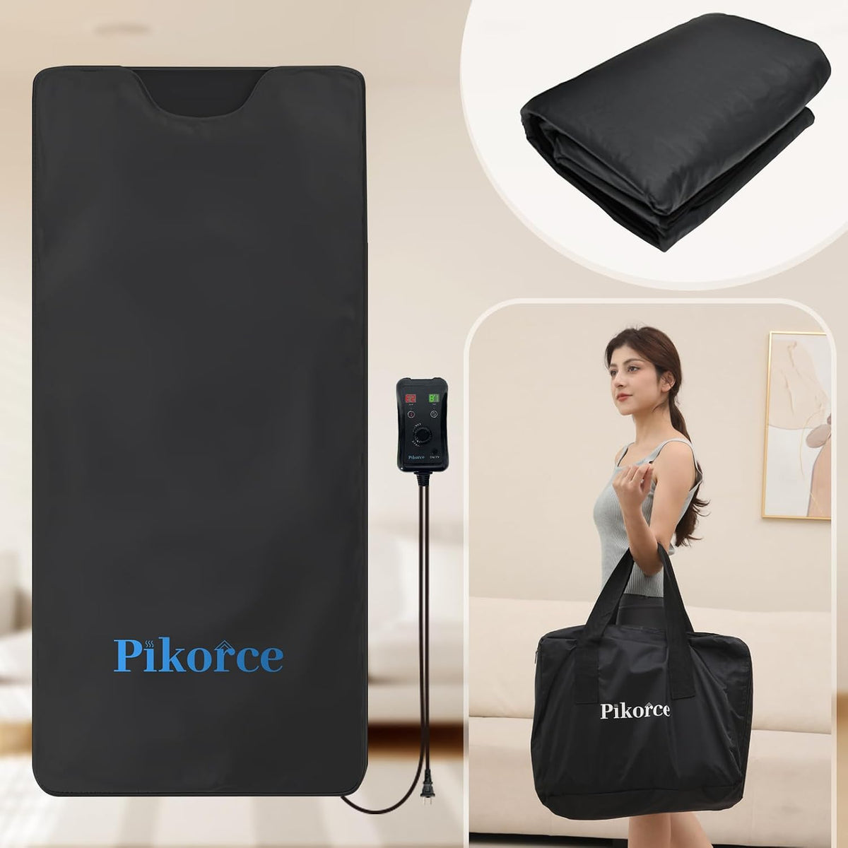 Portable Infrared Sauna Blanket for Home Use – Full Body Detox & Relaxation | 113-176℉ Adjustable Temperature | 6 ft x 2.65 ft, Far Infrared Stress Relief Heated PU Sauna Bag for Body Recovery