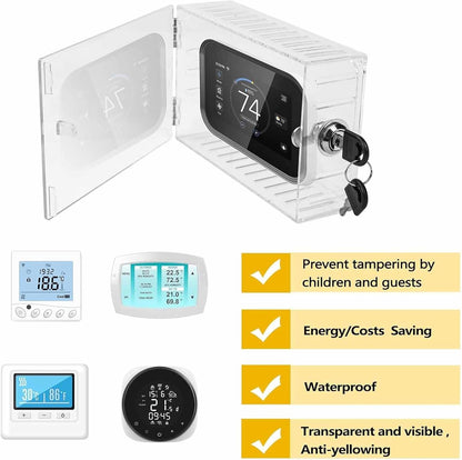 LinamHoz Universal Thermostat Lock Box with Key, Universal Clear Thermostat Guard Box, Thermostat Guard for Thermostat on Wall Fits Thermostats, (7.8in*4.7in*2.3in)