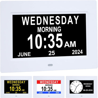 [2025 Newest] Digital Day Calendar Clocks 3 Medicine Reminders Extra Large 8 Inch Non-Abbreviated Day Date Month Dementia Senior Clock for Eldarly Memory Loss Vision Impaired Clock