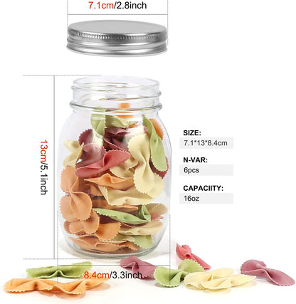 16oz Mason Jars with Airtight Screw Lids, 6 Pack 500ml Storage Glass Jars for Fruits,Jams,Drink Favors,Spice,Baby Foods,DIY Candles