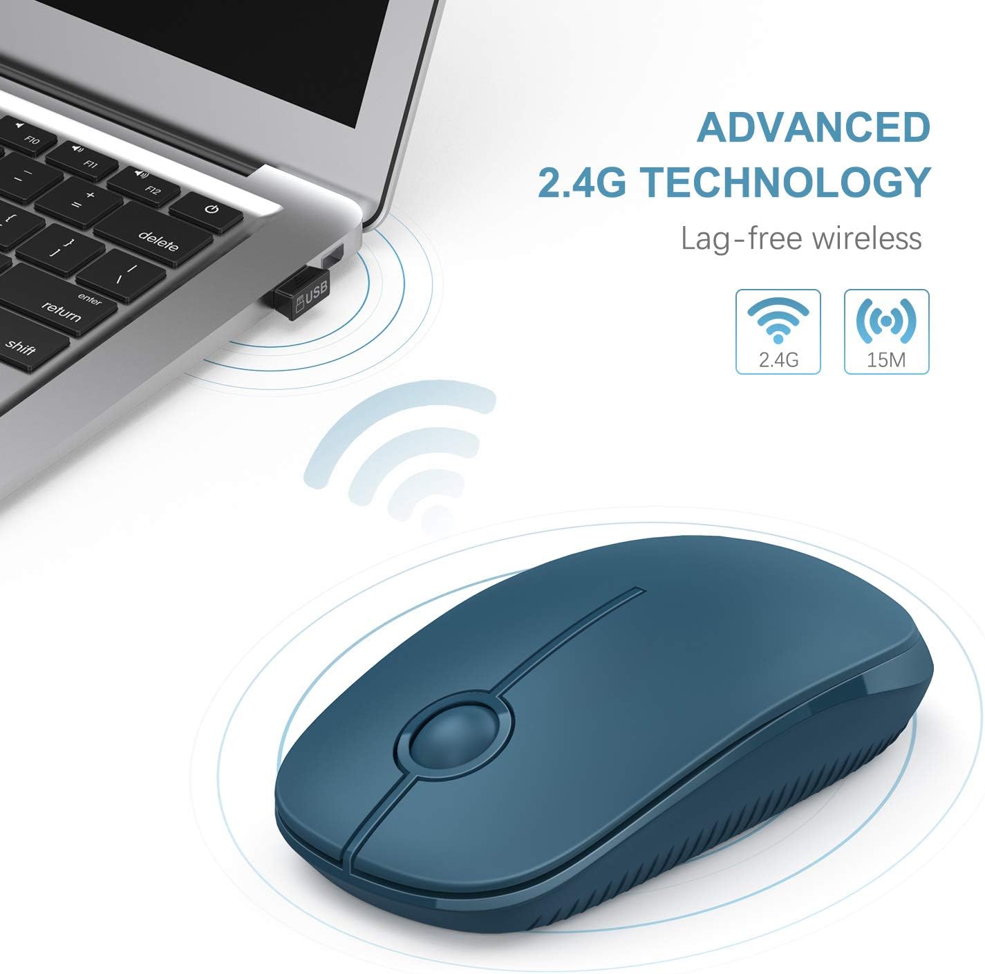 Wireless Mouse, Vssoplor 2.4G Slim Portable Computer Mice with Nano Receiver for Notebook, PC, Laptop, Computer (White and Silver)