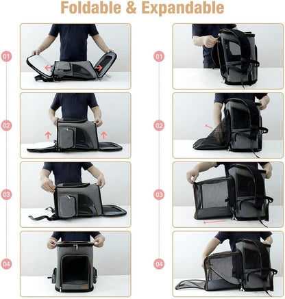 Lekesky Cat Backpack Expandable Dog Carrier Backpack Airline Approved Pet Backpack Carrier for Cats, Small Dogs, Puppies Under 13 Lbs, Grey