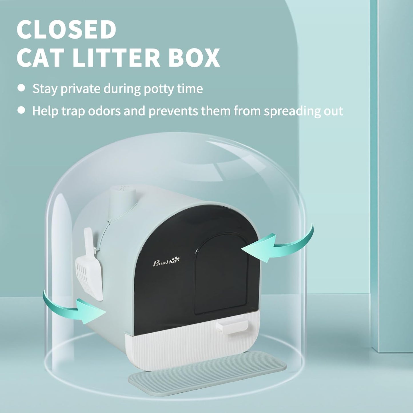 PawHut Large Cat Litter Box with Lid, Enclosed Kitty Litter Box with Slide-Out Tray, Scoop, Filter, Green