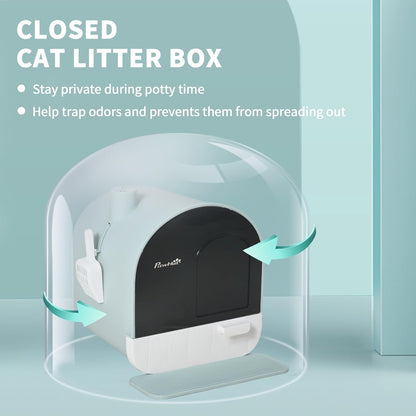 PawHut Large Cat Litter Box with Lid, Enclosed Kitty Litter Box with Slide-Out Tray, Scoop, Filter, Green