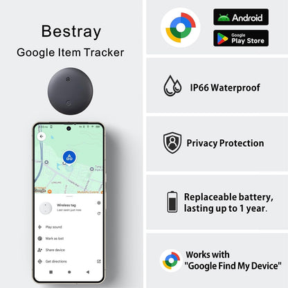 Bestray GPS Tracker Android, Air Smart Tag Compatible with Google Find My (Android Only), Key Finder for Keys, Luggage, Suitcase, Wallet, IP66 Waterproof, 4 Pack