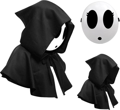 Shy Guy Mask Halloween Shy Boy Girl Mask Costume with Knight Cloak Plastic Game Cosplay Props for Adult