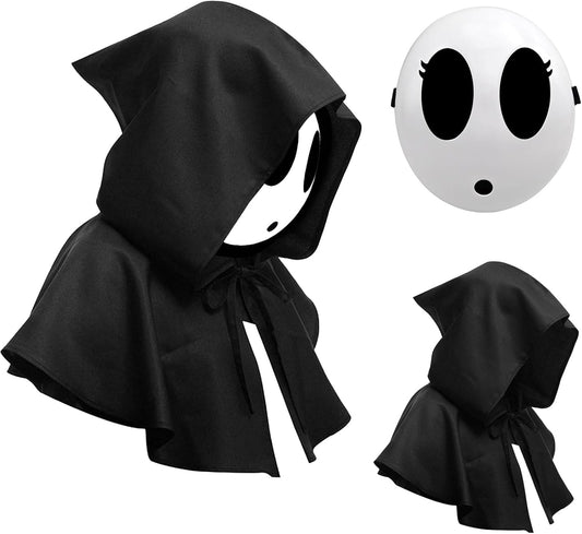 Shy Guy Mask Halloween Shy Boy Girl Mask Costume with Knight Cloak Plastic Game Cosplay Props for Adult