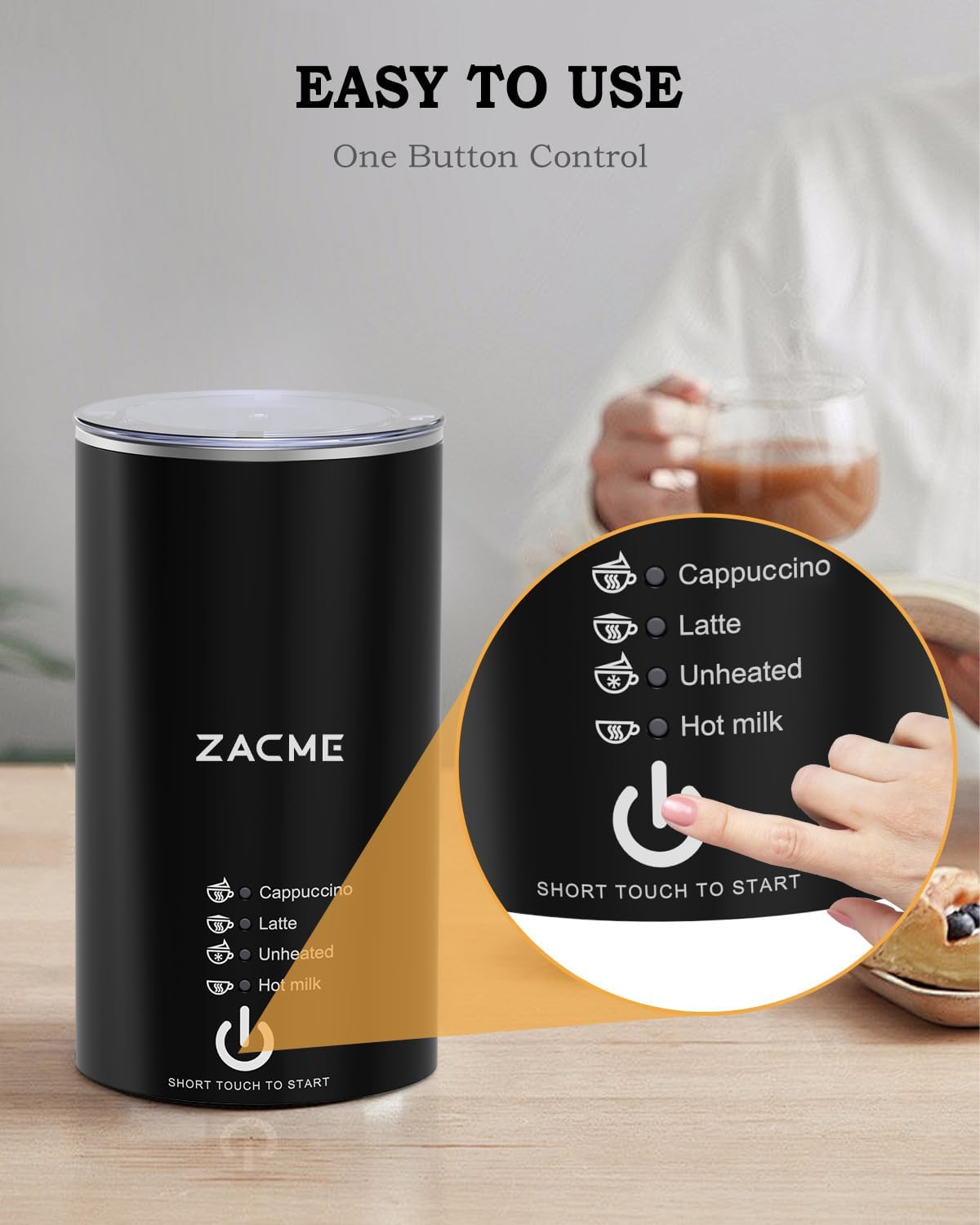 ZACME Milk Frother, 4 in 1 Electric Milk Steamer, Automatic Hot and Cold Foam Maker and Milk Warmer for Coffee, Latte, Cappuccino,Hot Chocolate, Macchiato - PuriLite