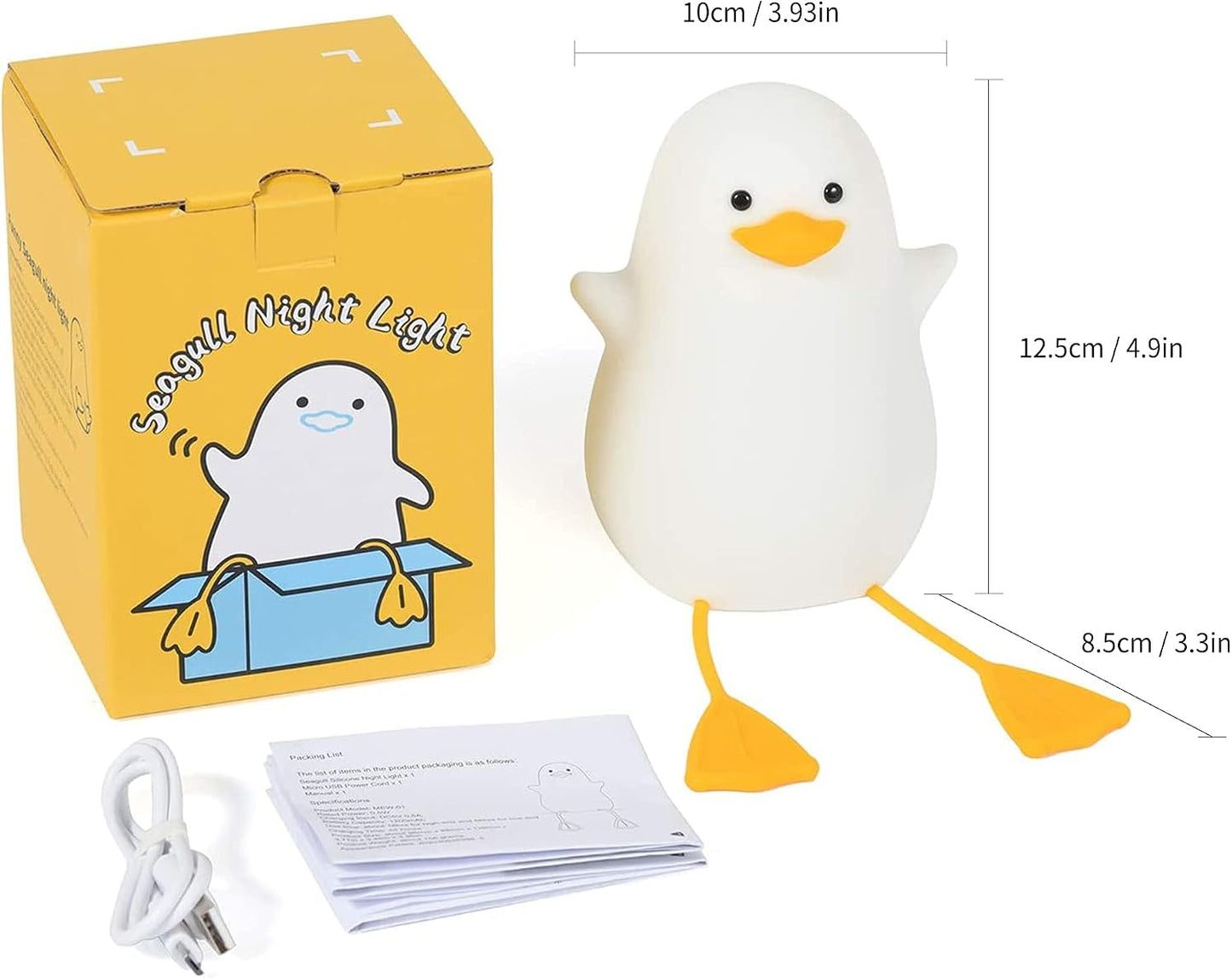 Cute Night Light for Kids, Duck Soft Silicone LED Touch Toddler Lamp with Timer, USB Rechargeable Dim Feeding Nightlight, Desk Bedside Bedroom Decor Birthday Gifts for Baby Children Women