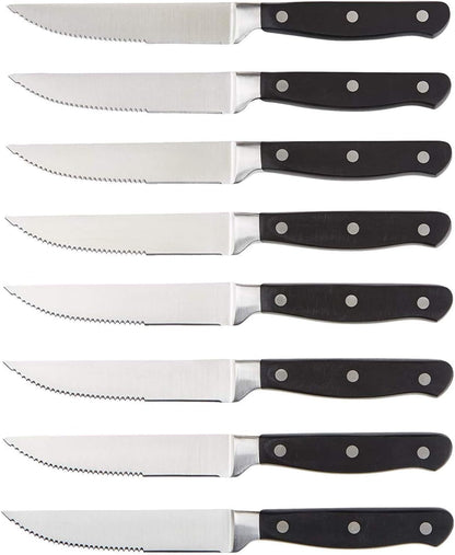 Amazon Basics Premium 8-Piece Kitchen Steak Knife Set, Black