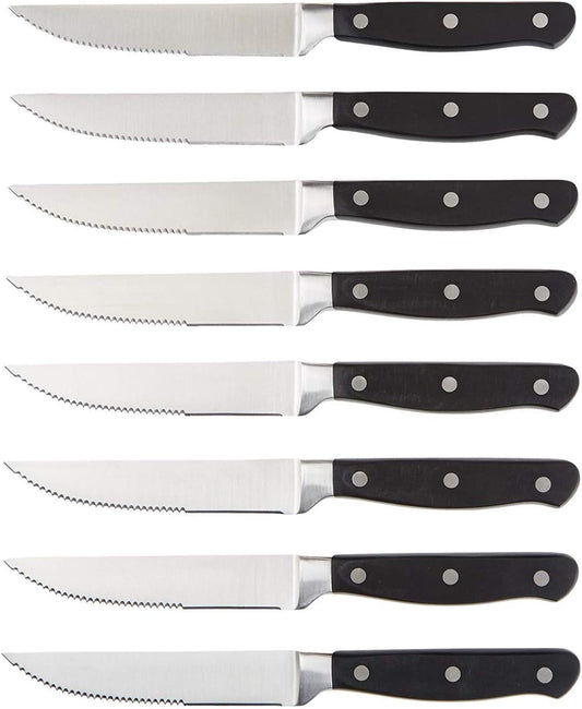 Amazon Basics Premium 8-Piece Kitchen Steak Knife Set, Black