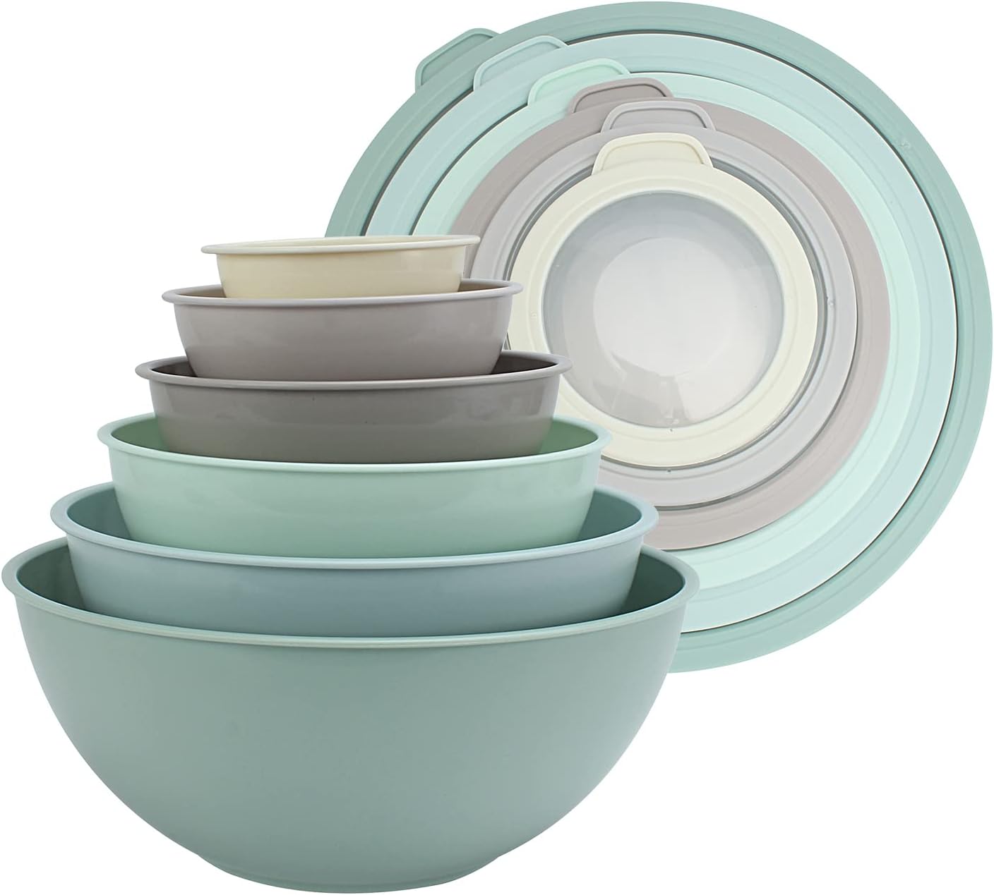 COOK WITH COLOR Mixing Bowls with TPR Lids - 12 Piece Plastic Nesting Bowls Set Includes 6 Prep Bowls and 6 Lids, Microwave Safe Mixing Bowl Set (Green)
