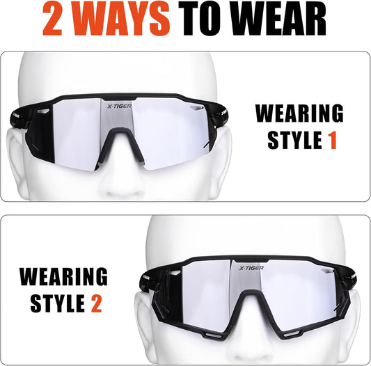 X-TIGER Polarized Cycling Glasses with 5 Interchangeable Lenses,MTB Biking Baseball Running Sports Sunglasses for Men Women - PuriLite
