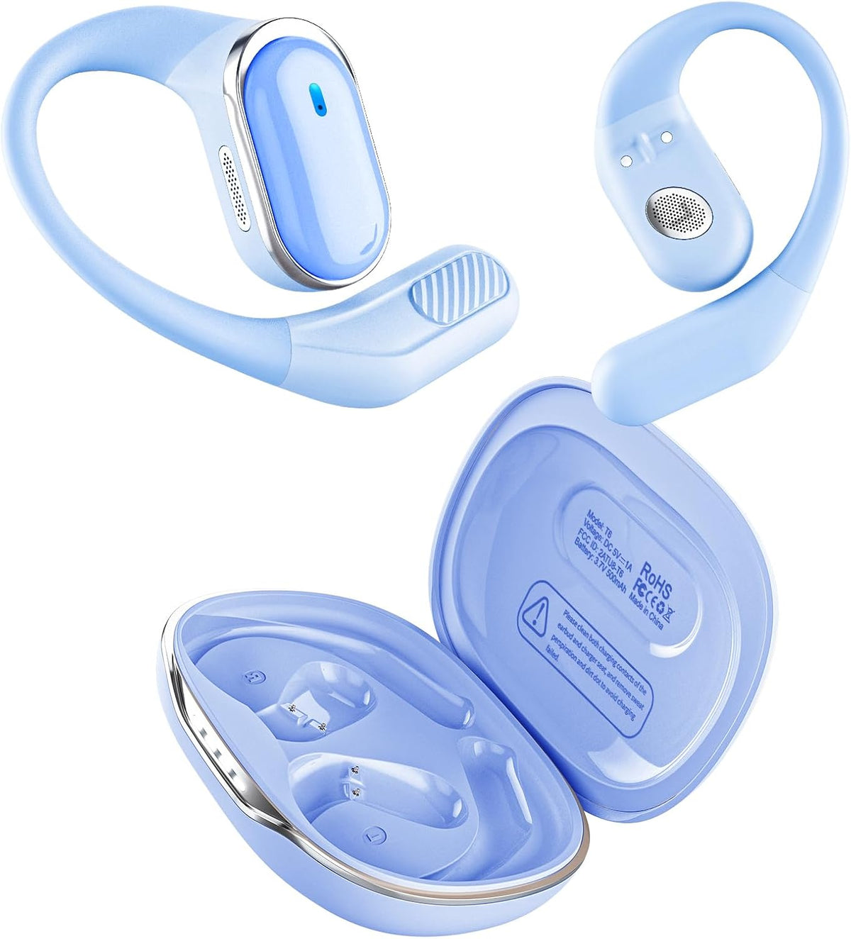 Open Ear Wireless Earbuds Bluetooth Headphones, 80H Playtime Stereo Ear Buds with ENC Noise Cancelling, Fast Charging, IPX7 Waterproof Sports Earphones with Earhook for Running/Workouts (Purple Blue)