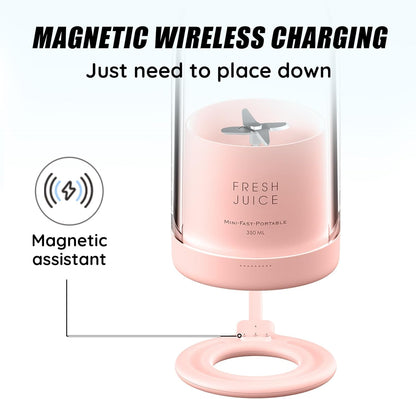 Mini Portable Blender, Cordless, Food Grade Material, 12fl oz, Magnetic Charging, Waterproof, Fresh & Light, Personal Blender for Shakes & Smoothies (Clear/Pink)