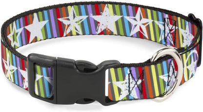 Buckle-Down PC-W21909-M Dog Collar Plastic Clip Buckle, 1"x11"-17", Star Black/White