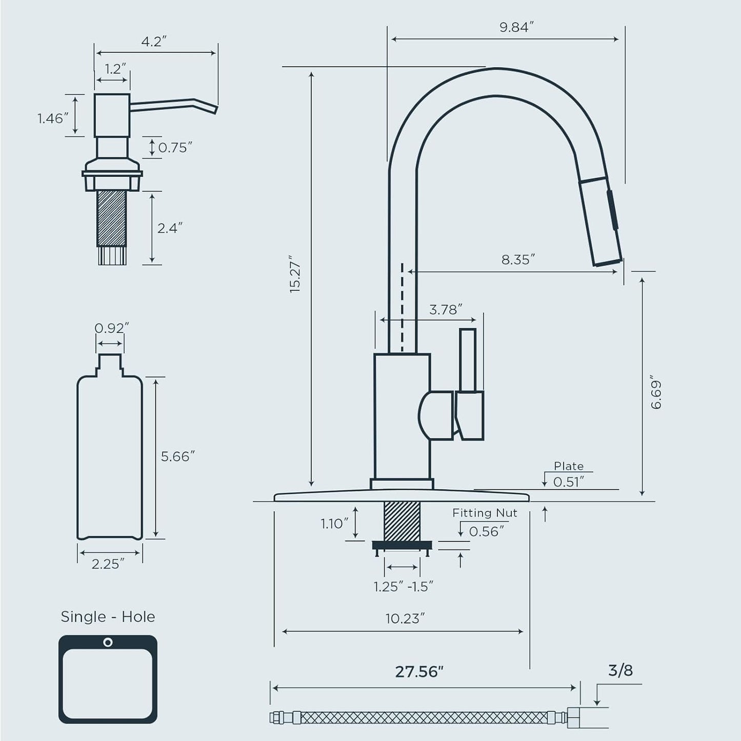 FORIOUS Kitchen Faucet with Pull Down Sprayer, Stainless Steel Single Handle Classic Sink Faucet 1 Or 3 Hole, Dual Function Faucet for Farmhouse, Camper, Laundry, Rv, Bar, Mattle Black