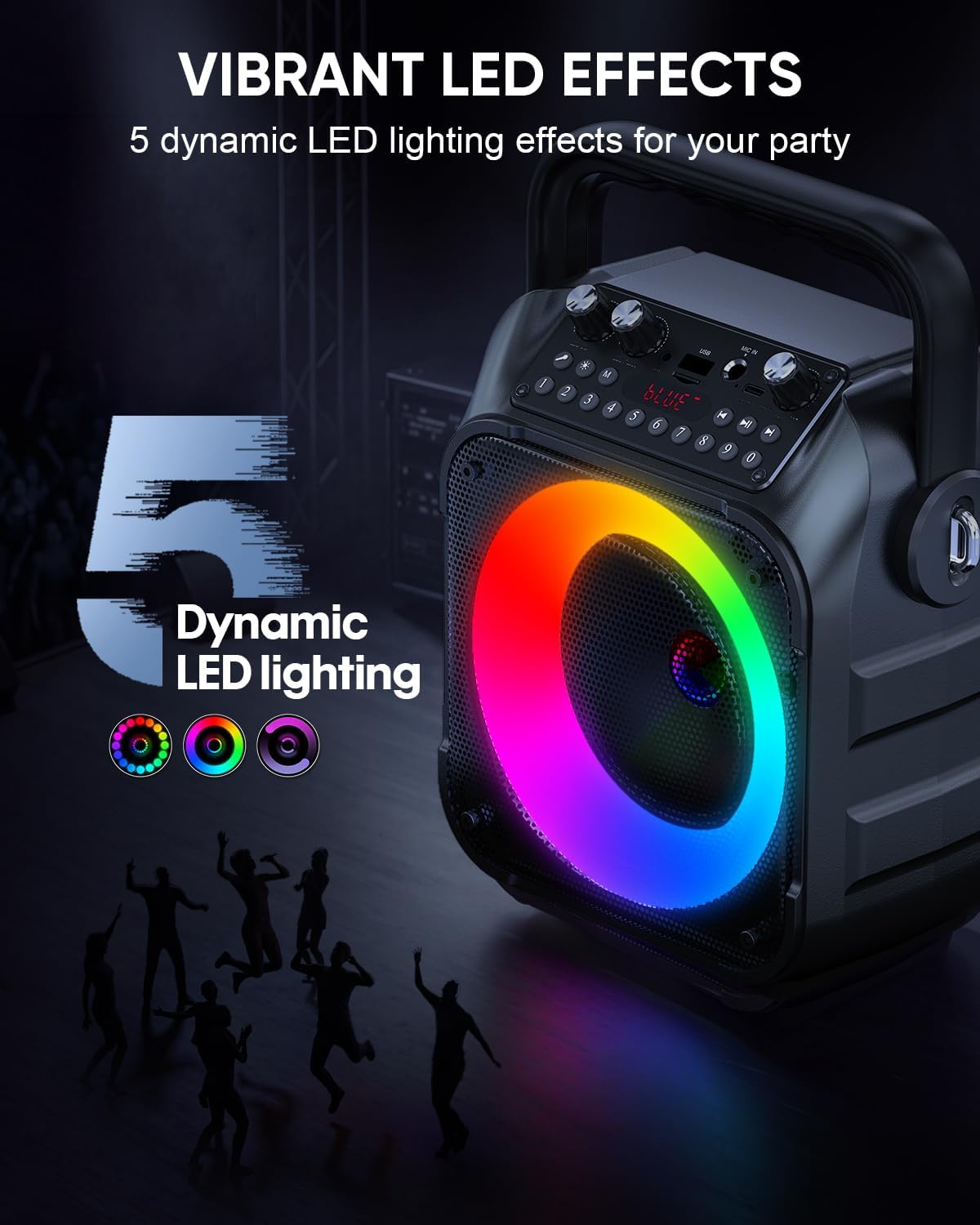Karaoke Machine for Adults Kids, Portable Bluetooth Karaoke Speaker with 2 Wireless Microphones System with Lights, PA System for Home Party Supports USB/TF/REC/FM/AUX(No Screen Included)