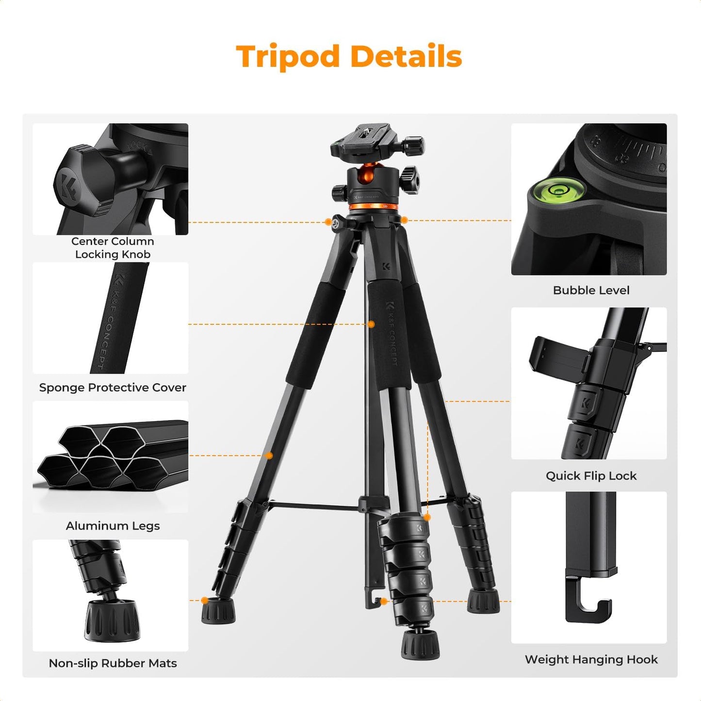 K&F Concept Tripod, 75" Camera Tripod with Remote and 2-in-1 Phone Holder,Travel Phone Tripod with 360° Rotation Metal Ball Head Load Capacity 17.6lbs,Lightweight Outdoor Tripods for DSLR Camera